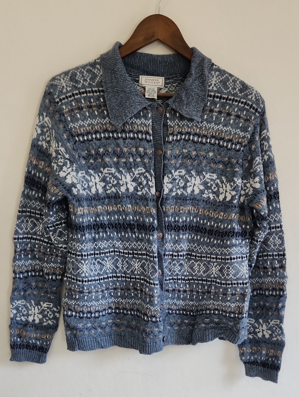 Vintage 90s Nordic Fair Isle Knit Collared Cardigan Sweater Size M
